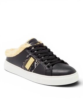 NWOT Roberto Cavalli Faux Shearling Lined Mule Sneakers Black Size 38/US 8